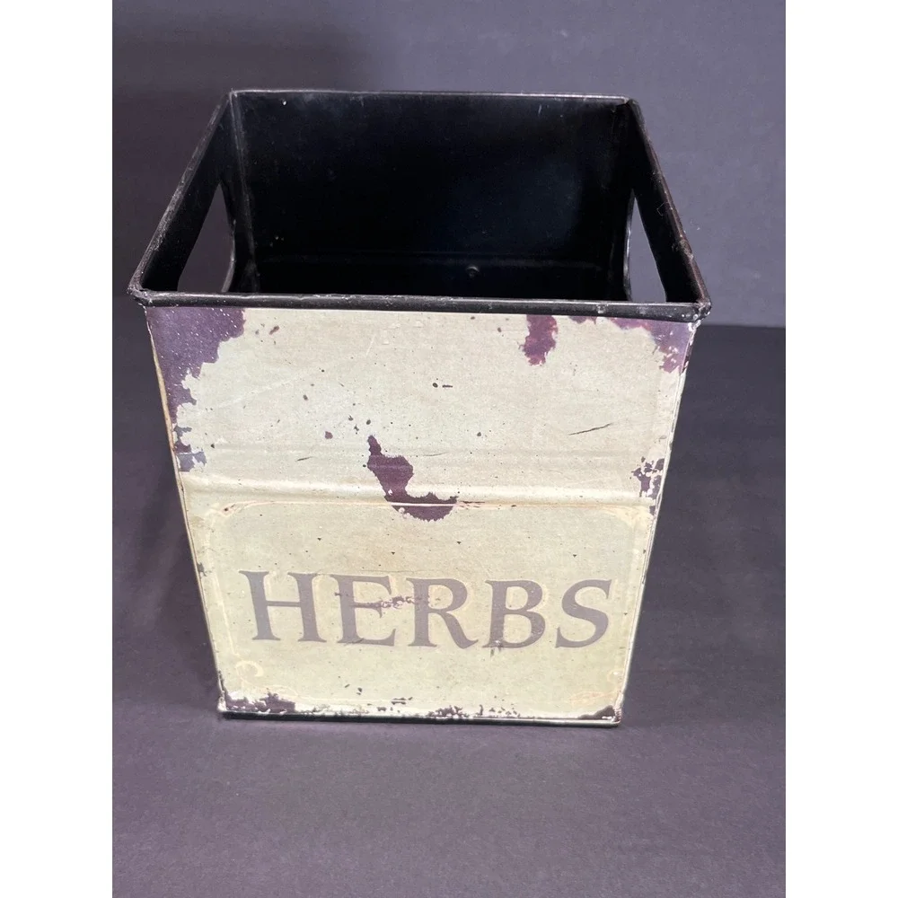 Rustic Metal Herb Planter Box Distressed Farmhouse Hydrangea Seed Tin Green